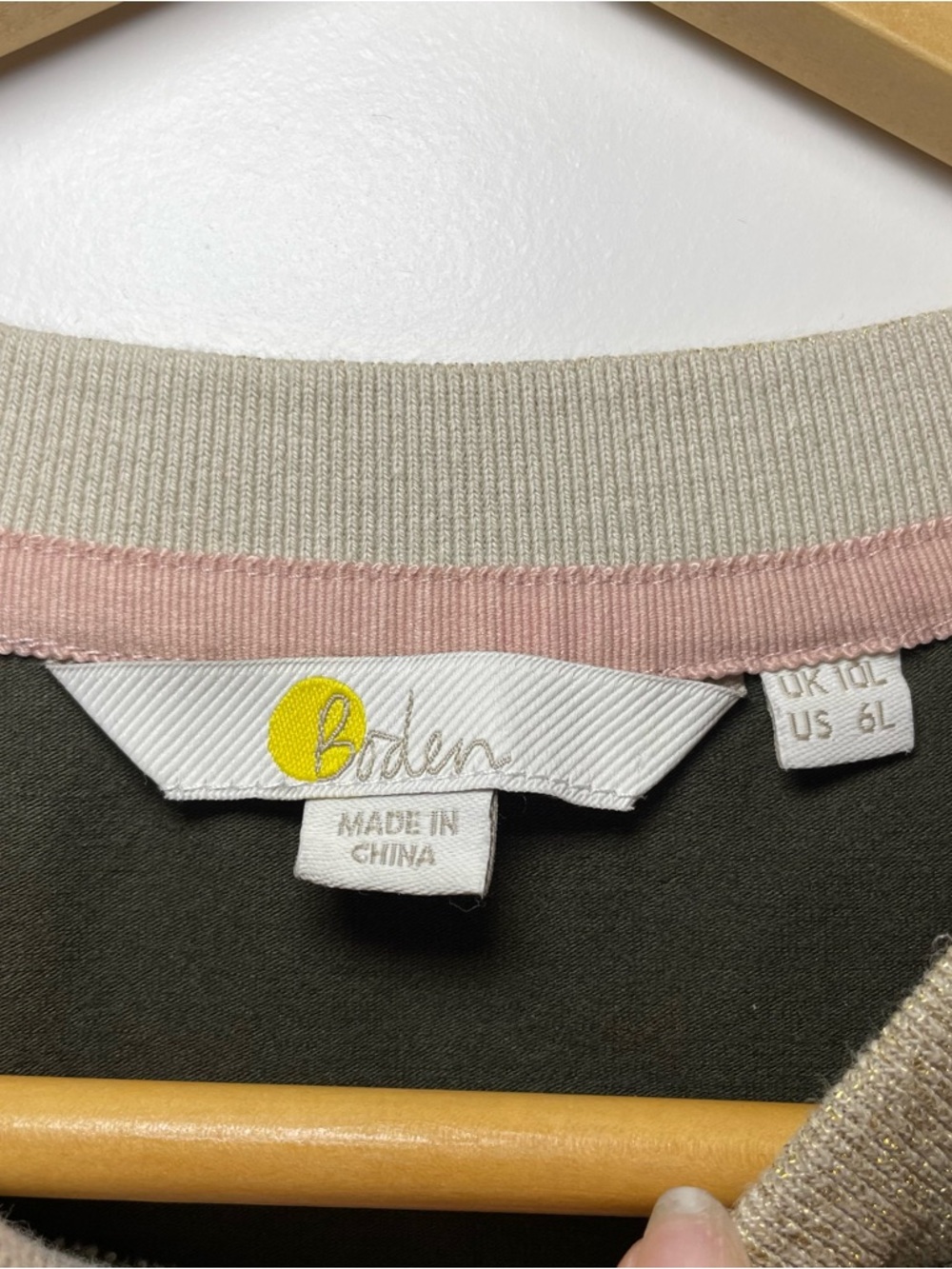 Boden Olive Green Dress US 6 Long Sleeve Gold Trim A-Line Mini - Picture 6 of 11